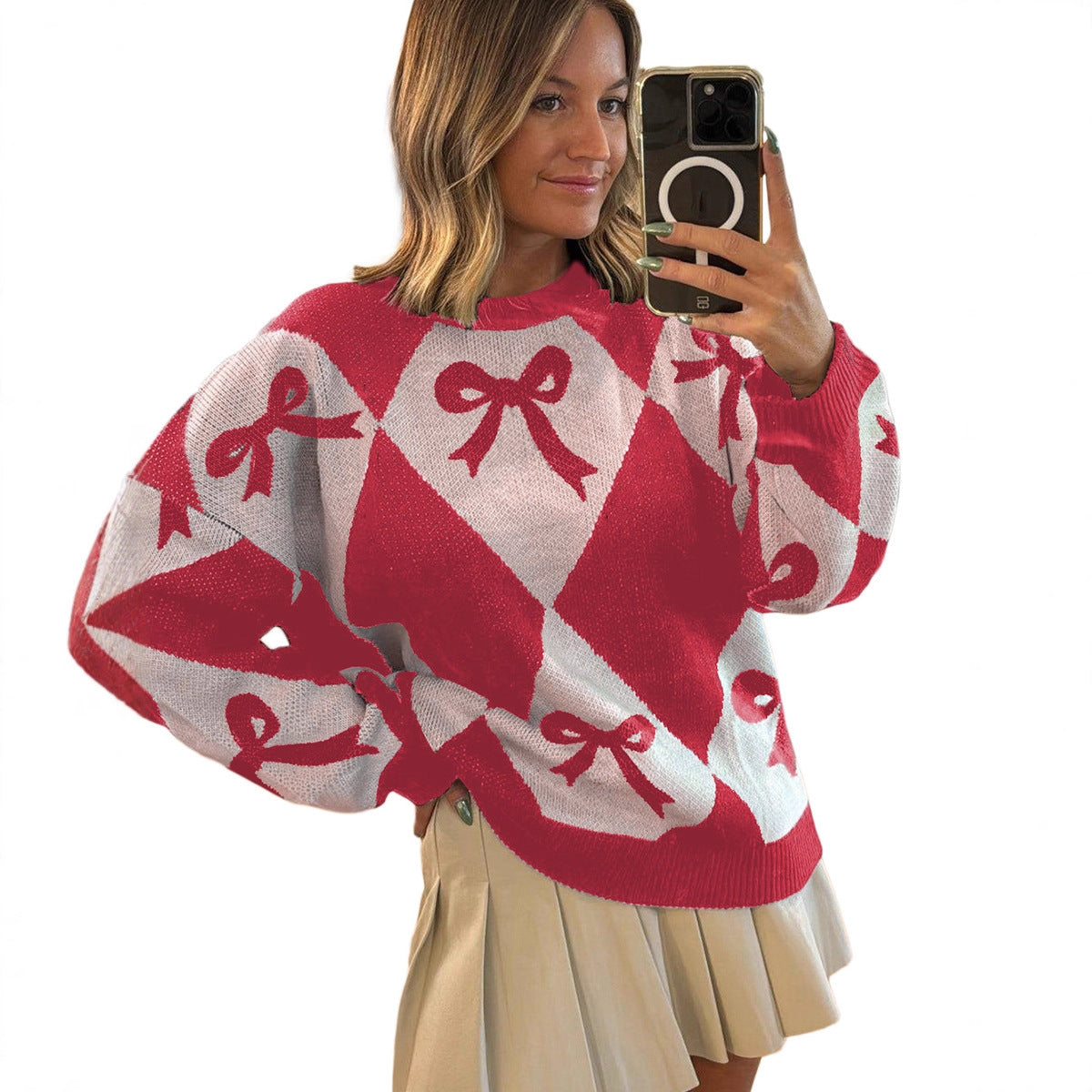 Pullover mit Schleifenmuster und Kontrastdetails