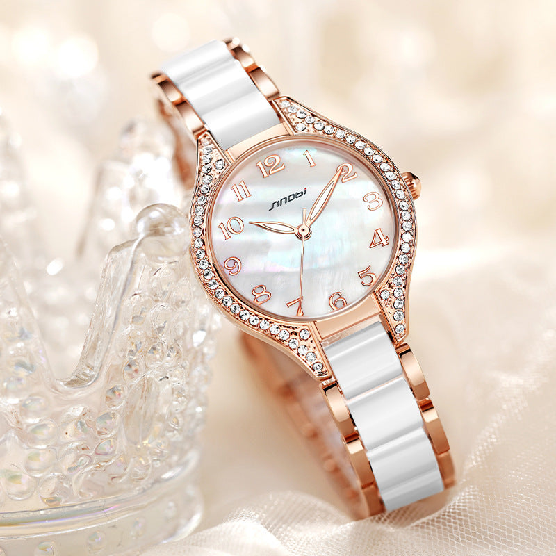 Wasserdichte Quarzuhr mit Diamant-Stahlarmband