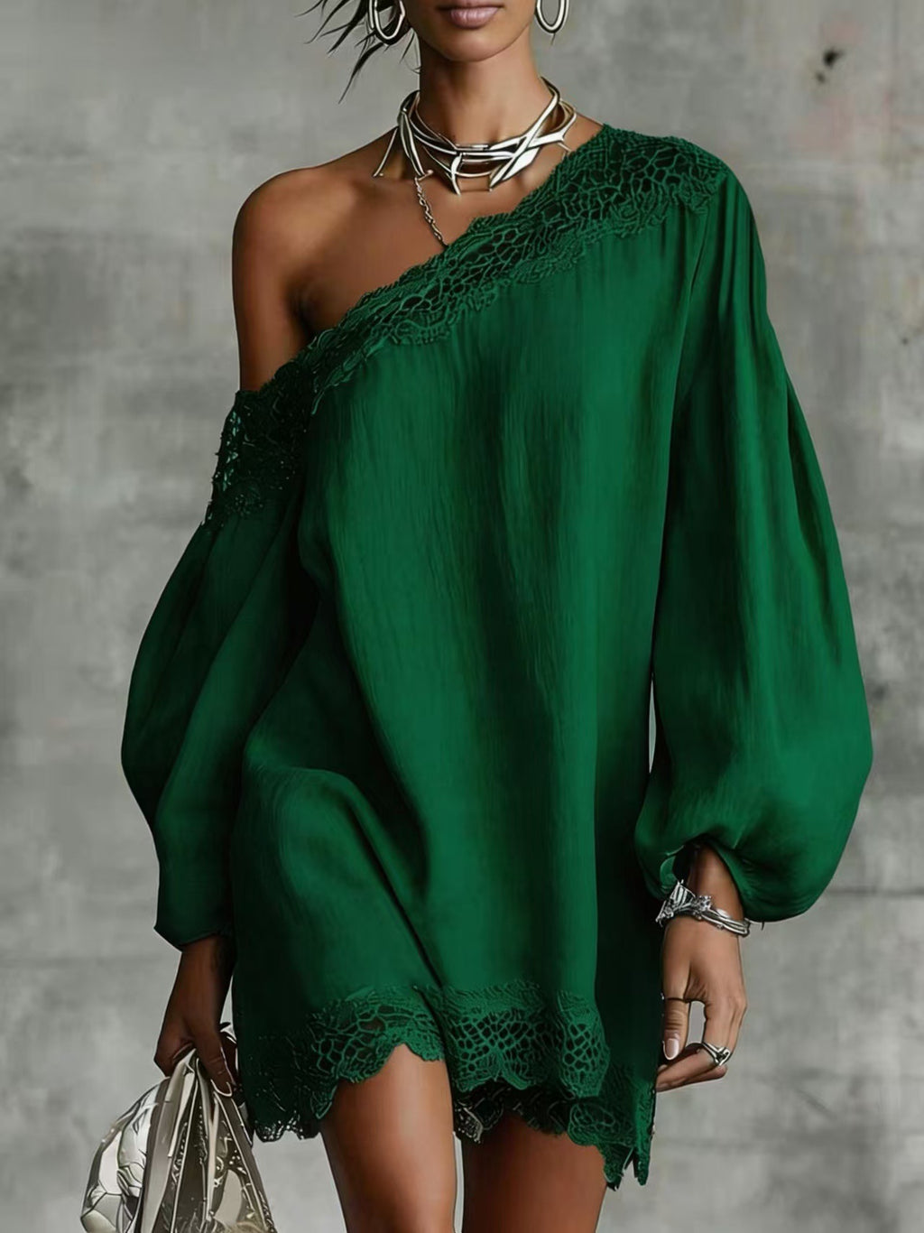 Off-Shoulder Longsleeve mit Spitze