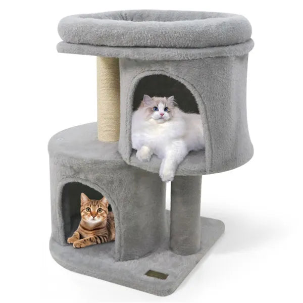 Kompakter Katzenbaum mit 2 Höhlen & Sisal-Kratzstämmen