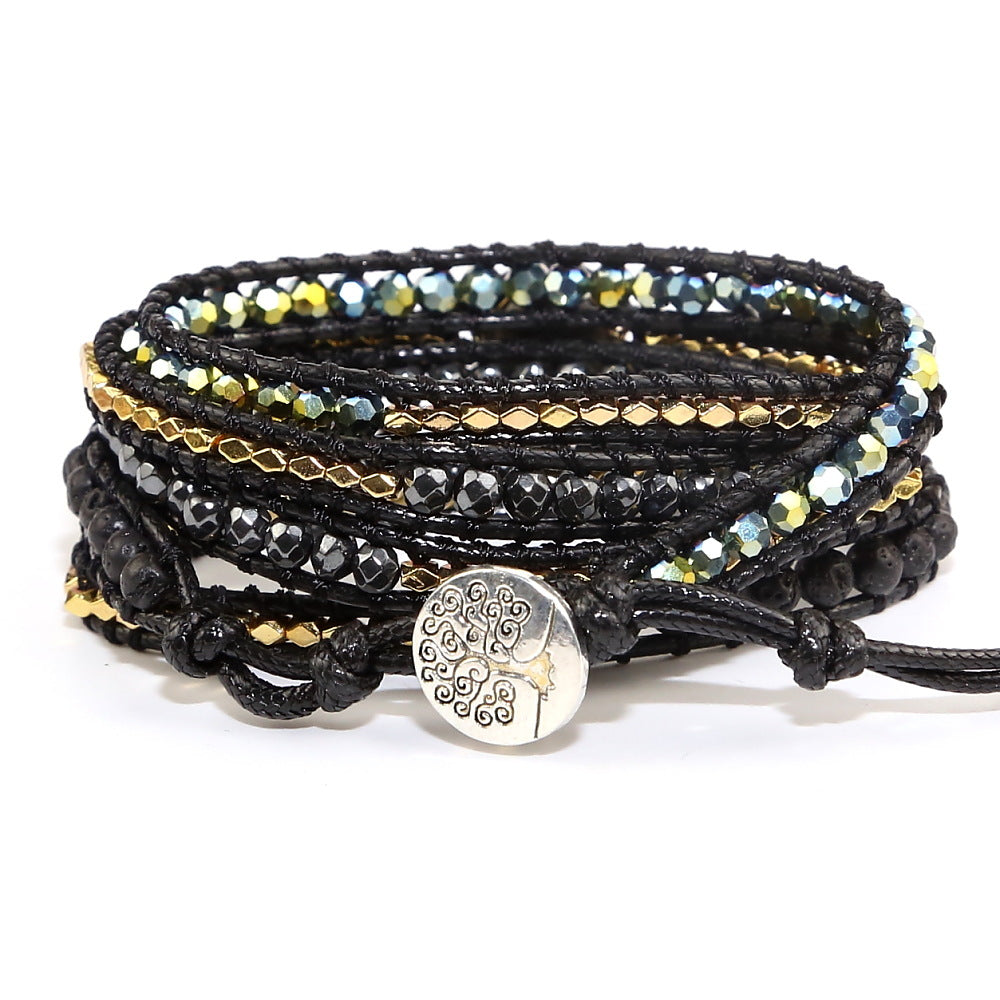 Armband mit schwarzem Achat und Wachsseil | LuxeStyle