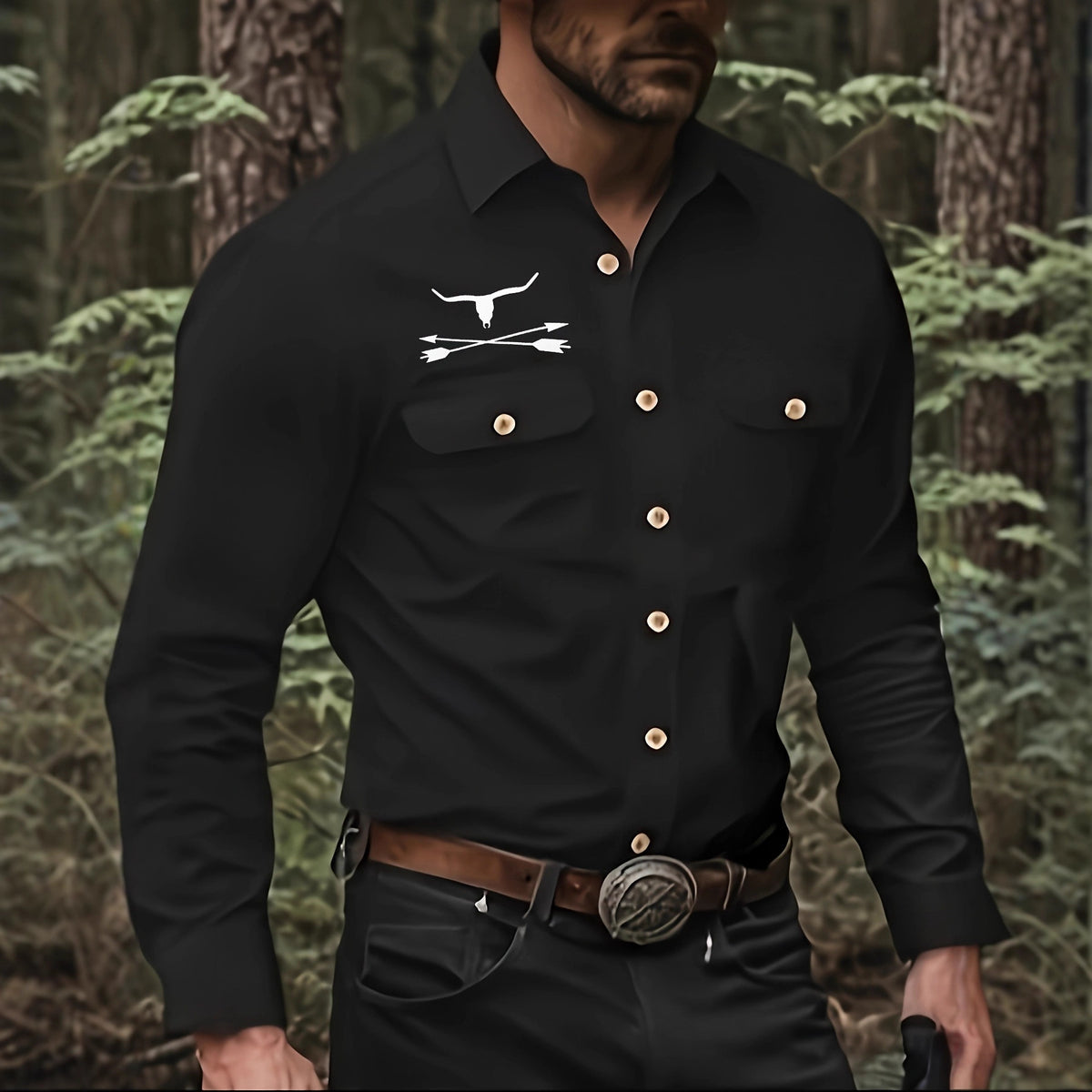 Longsleeve Hemd mit Bronzierung, schwarz/weiss – Bild 3 | LuxeStyle