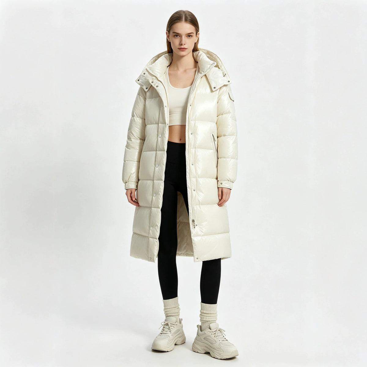 Langärmliger, mit Kapuze, gefütterter Baumwollmantel – Bild 5 | LuxeStyle