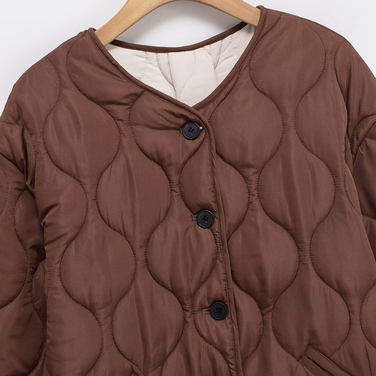 Dunkelbraune Crewneck-Longsleeve-Jacke aus Polyester | LuxeStyle