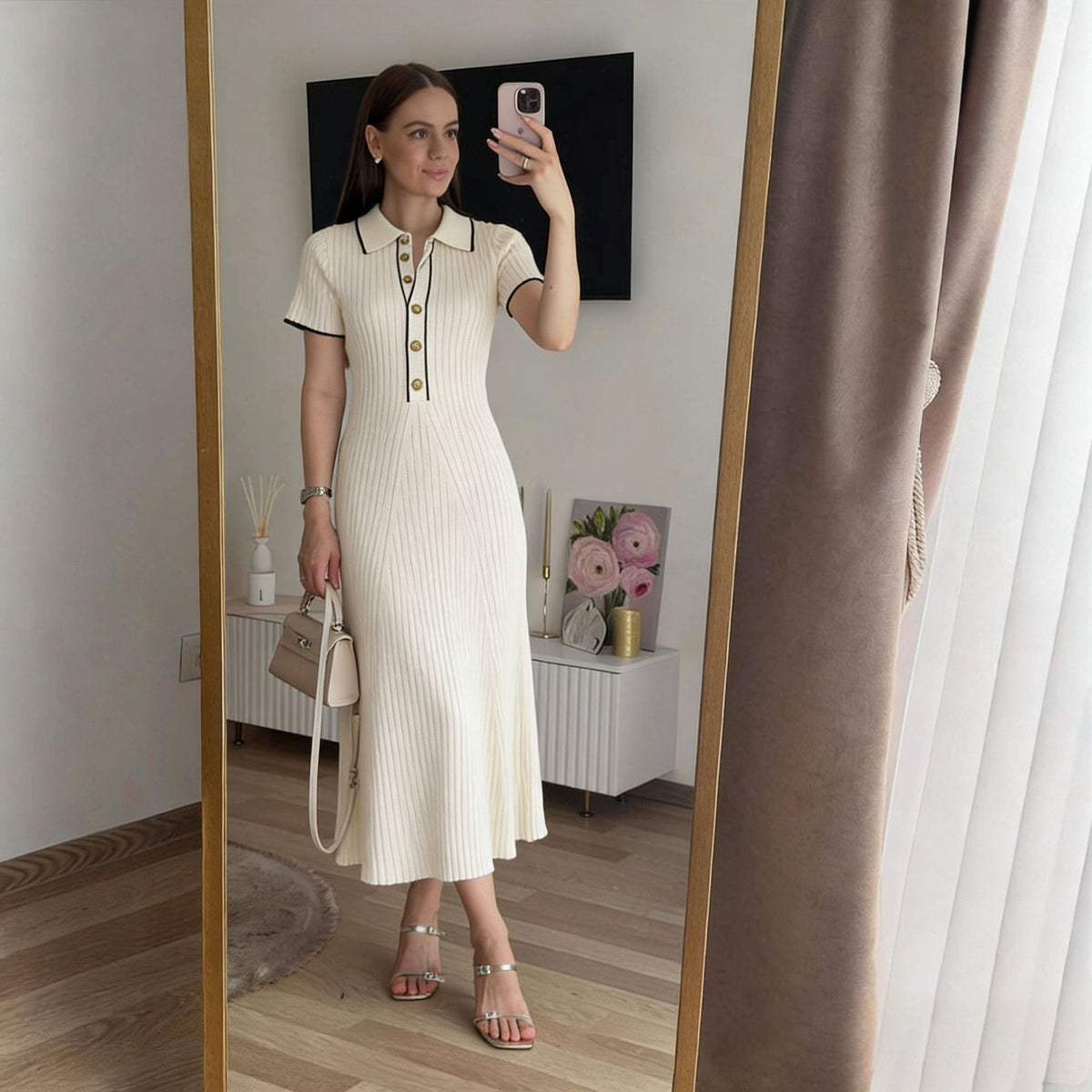 Patchwork Color-Block Kurzarmkleid – Bild 6 | LuxeStyle