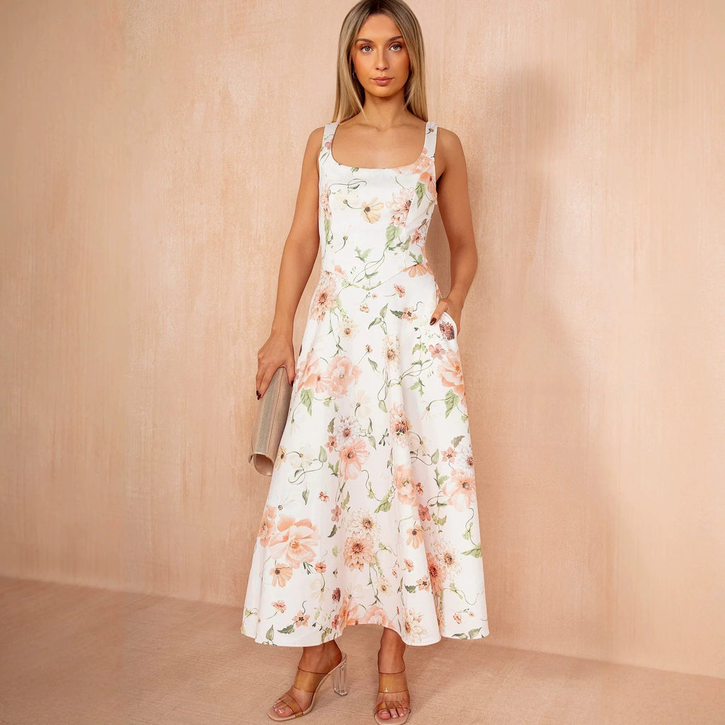 Elegantes A-Linien Blumenkleid mit eckigem Ausschnitt – Bild 6 | LuxeStyle