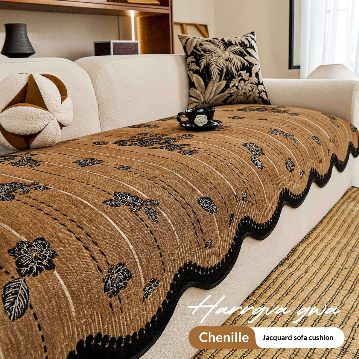 Sofakissen mit Wellenrand und Blumenmuster – Bild 1 | LuxeStyle