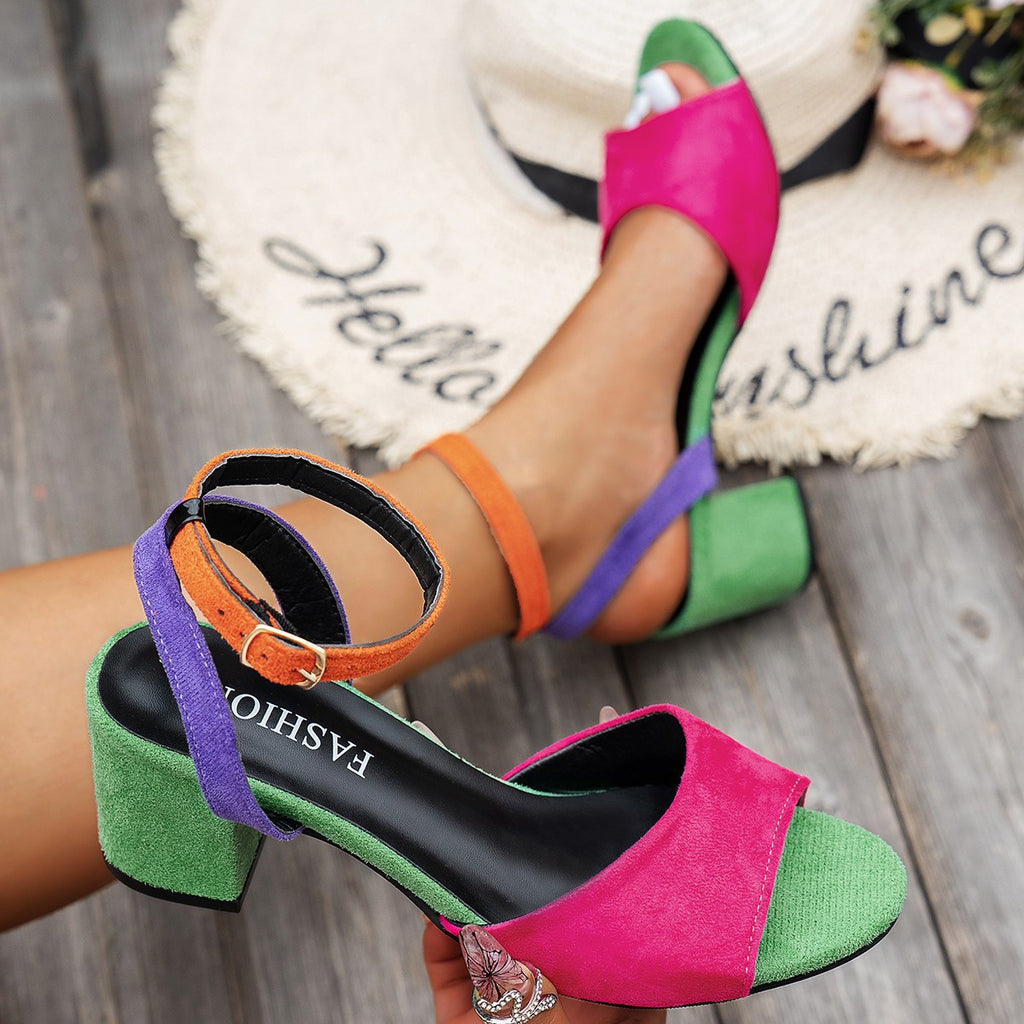 High Heel Color Block Sandalen mit Riemchen