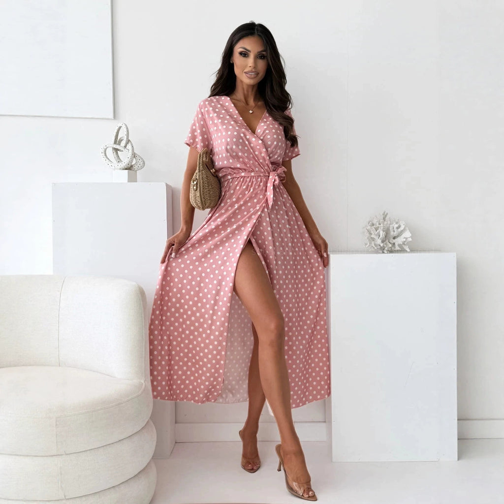 Elegantes Polka-Dot Maxikleid mit Schnürung – Bild 3 | LuxeStyle