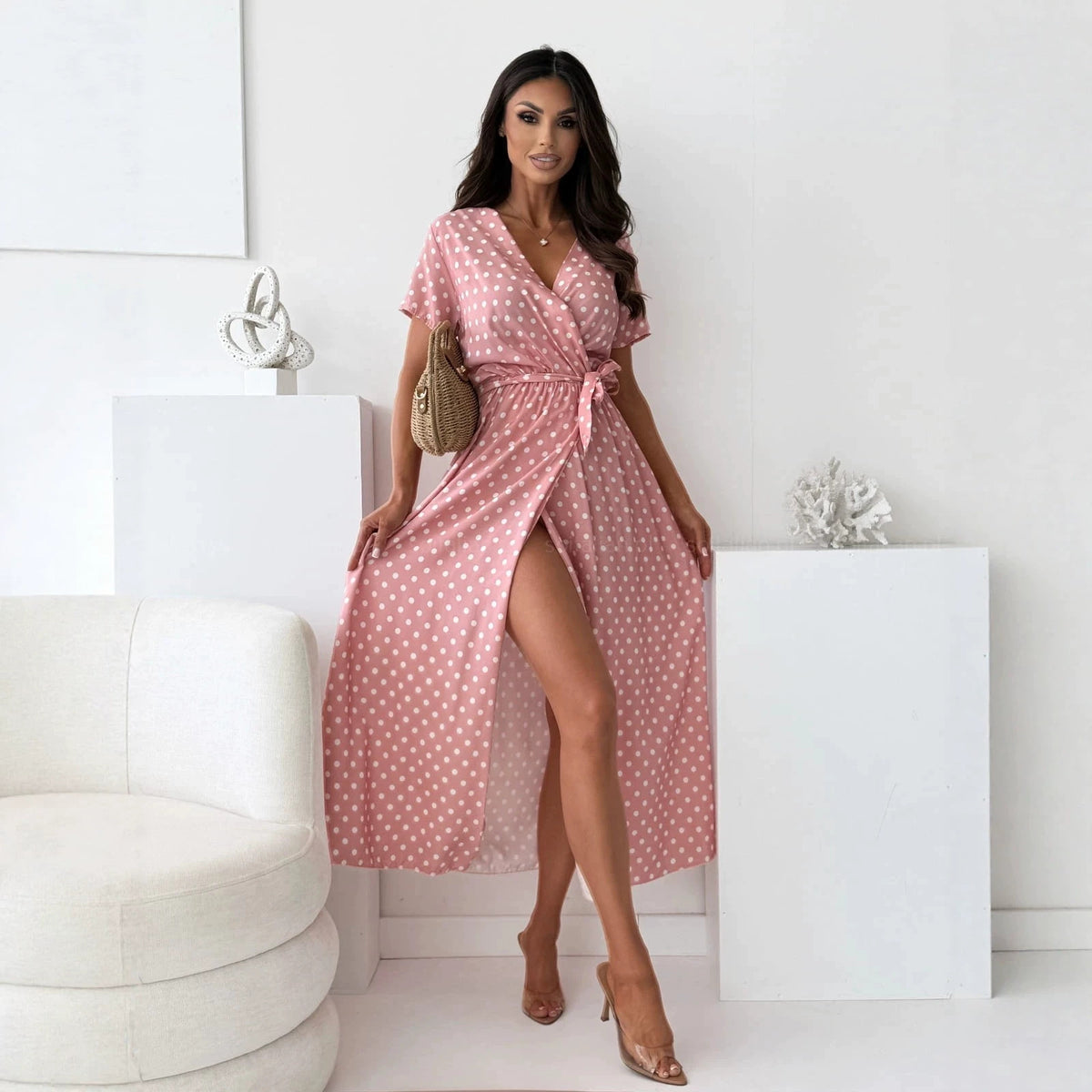 Elegantes Polka-Dot Maxikleid mit Schnürung – Bild 3 | LuxeStyle