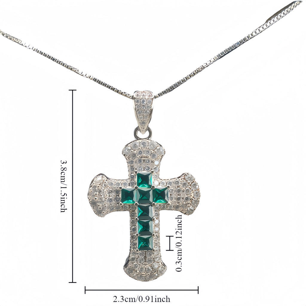 Halskette Kreuz Smaragdgrün Zirkonia
