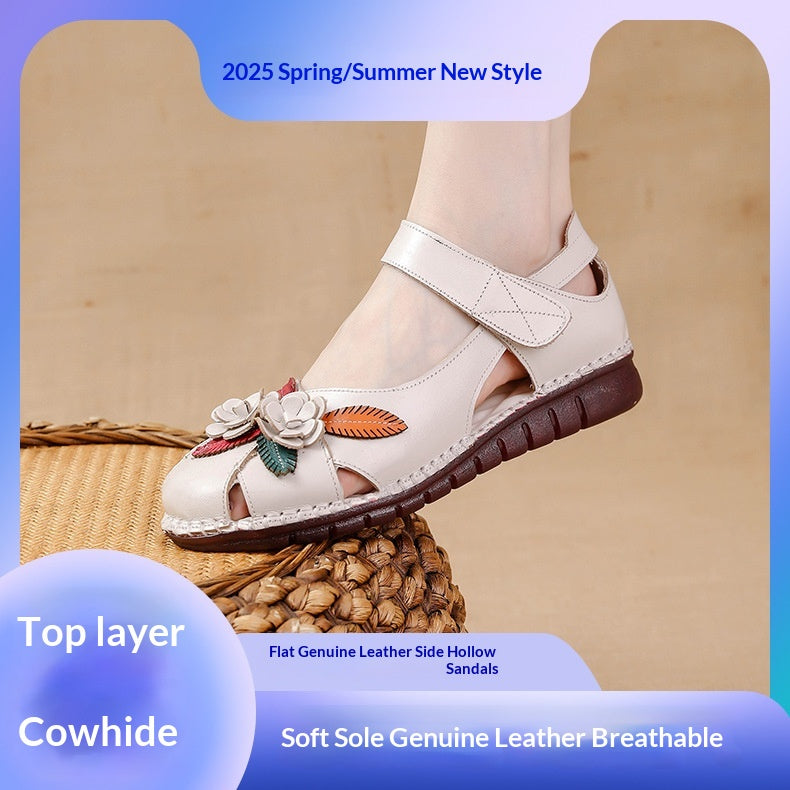 Flache Sandalen aus echtem Leder