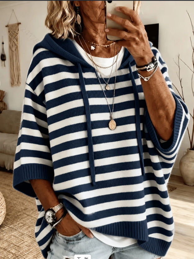 Hoodie Strickpullover mit Kordelzug
