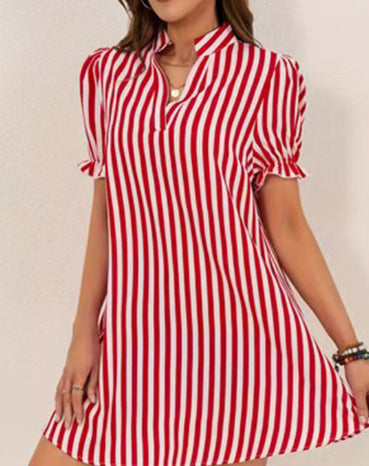 20 Streifen-Langarmkleid mit V-Ausschnitt – Bild 3 | LuxeStyle