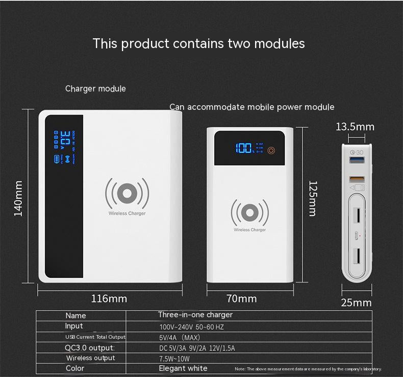 Kabellose 3-in-1 Powerbank mit Schnellladefunktion