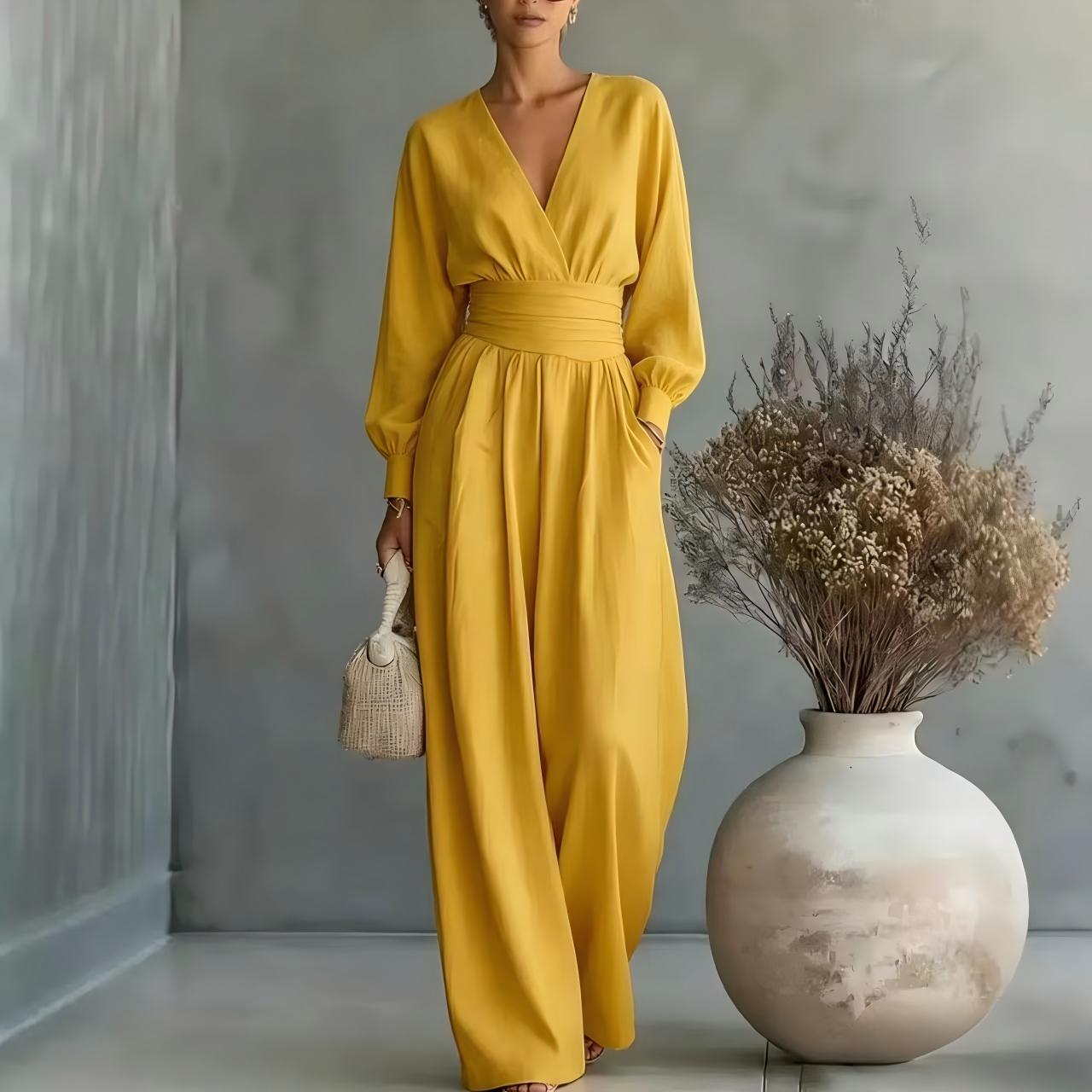 V-Ausschnitt Jumpsuit mit langer Ärmel