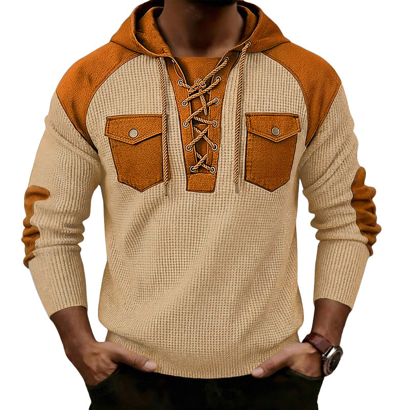 Herren Hoodie Langarm Waffel-Webung