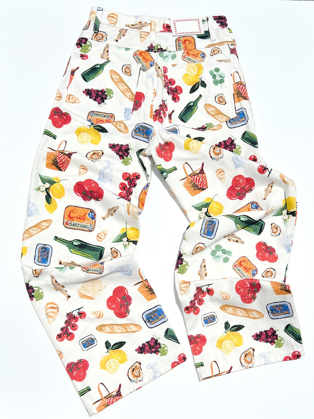 Bedruckte Denim-Hose mit weitem Bein