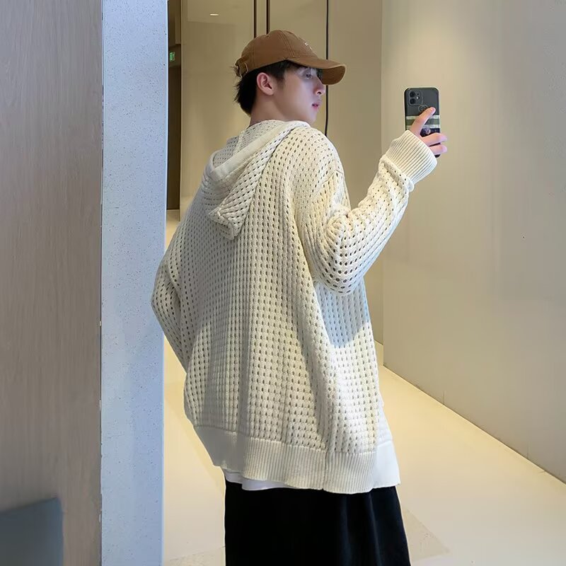 Herren Strick-Cardigan mit Lochmuster