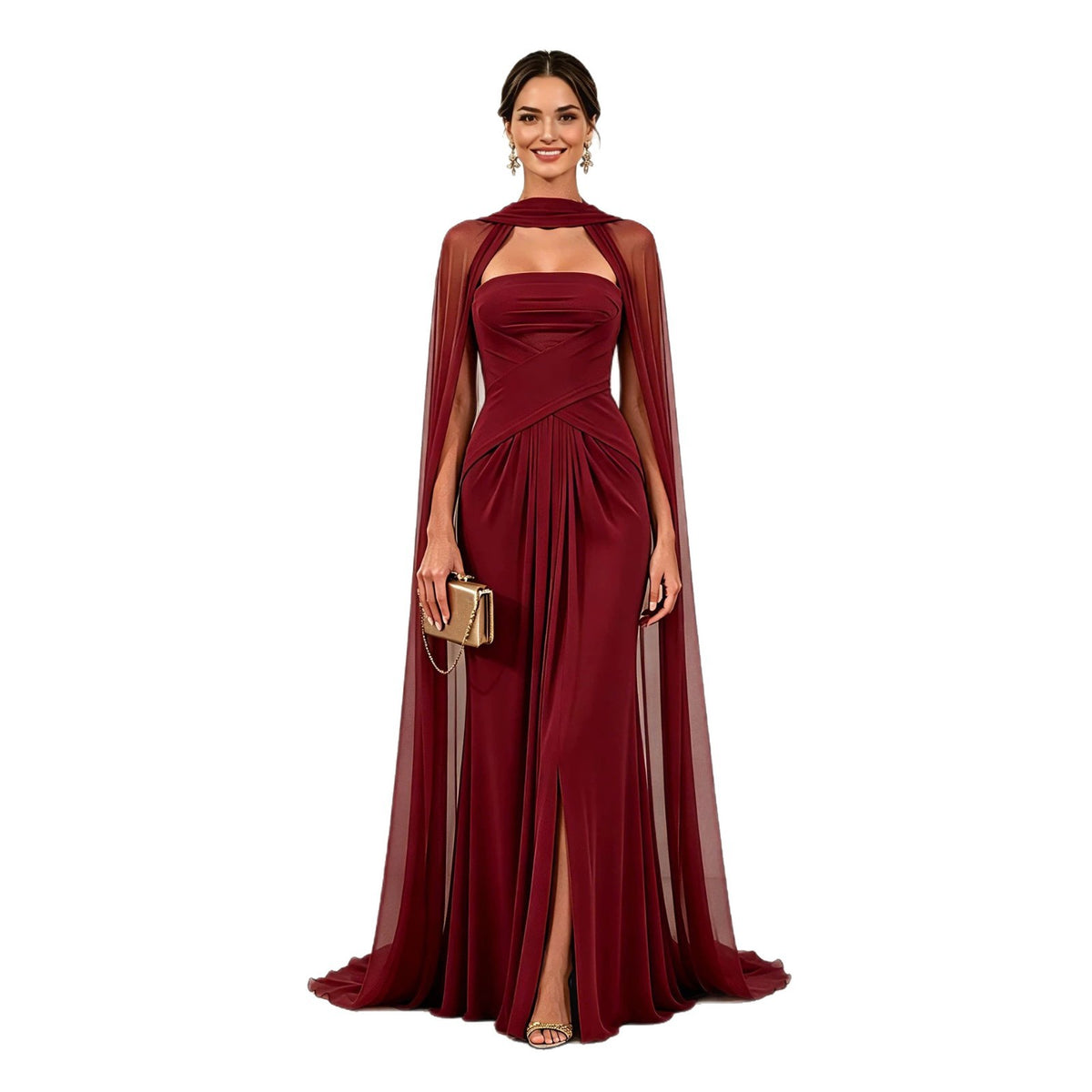Maxikleid mit drapiertem Schal und Schlitz – Bild 3 | LuxeStyle