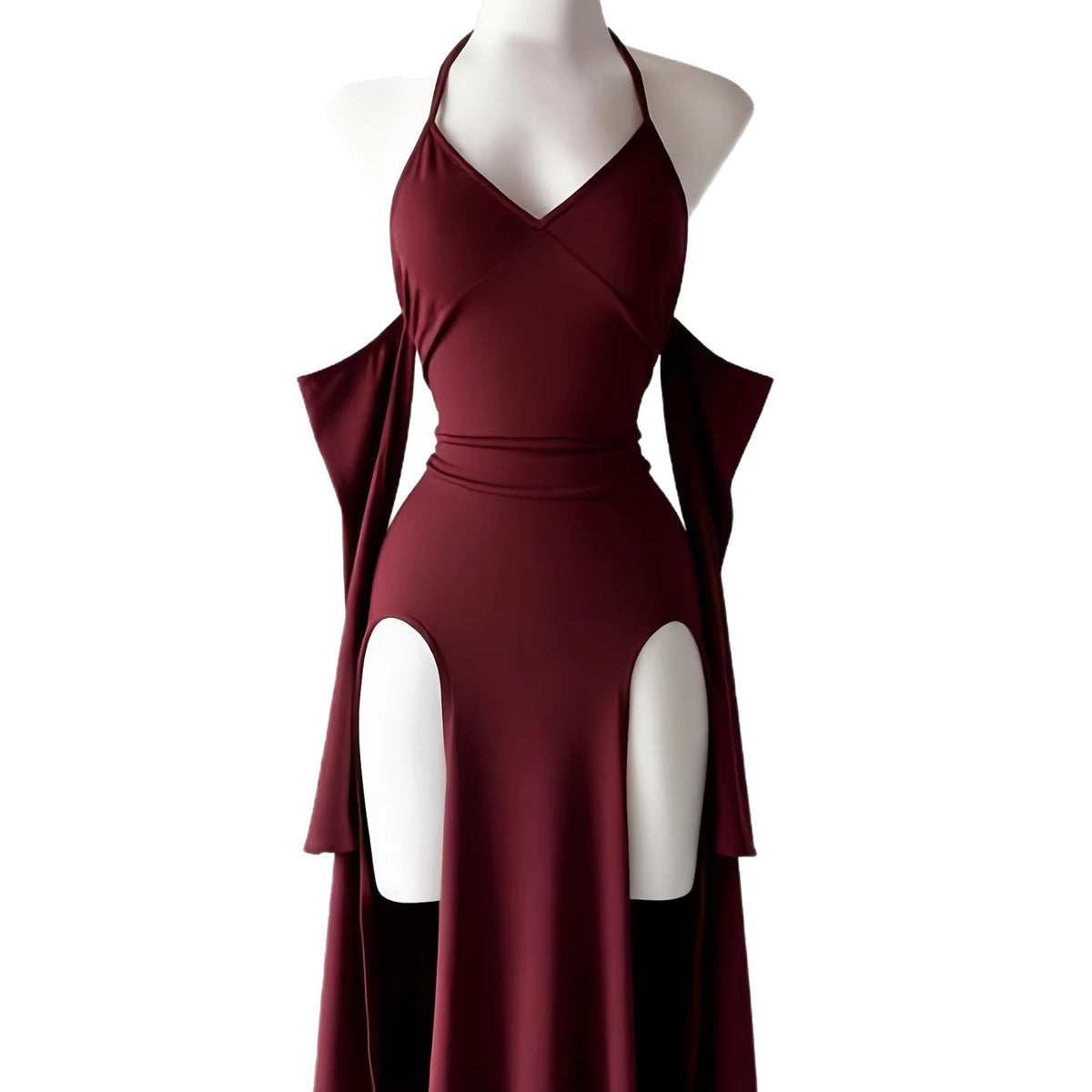 Halterneck Off-Shoulder Schlitz-Kleid | LuxeStyle