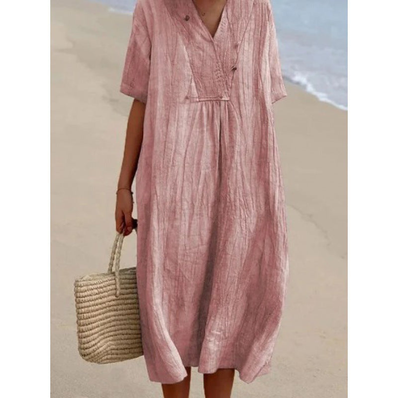 Figurbetontes Freizeitkleid aus Baumwoll-Leinen