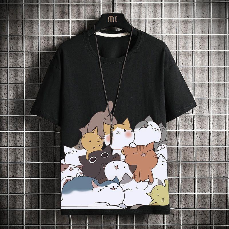 Cartoon Katze Baumwoll T-Shirt für Herren