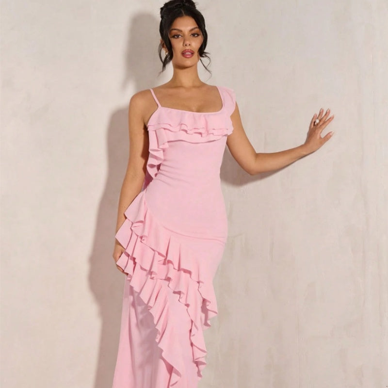 Figurbetontes Flounce-Trägerkleid