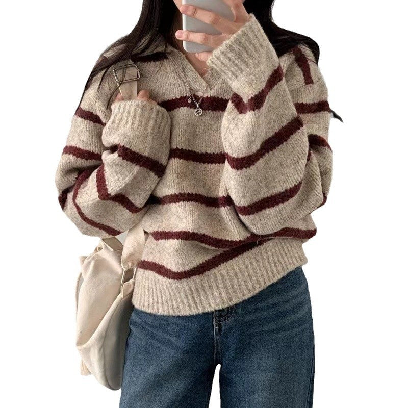 V-Ausschnitt Strickpullover für Damen
