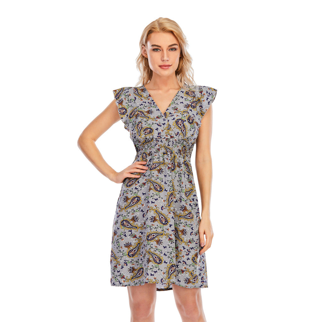 Ärmelloses Chiffonkleid mit V-Ausschnitt & Rüschen