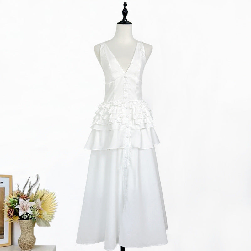 Retro-Stil Halter-Ausschnitt Rüschentier-Midi-Kleid – Bild 5 | LuxeStyle