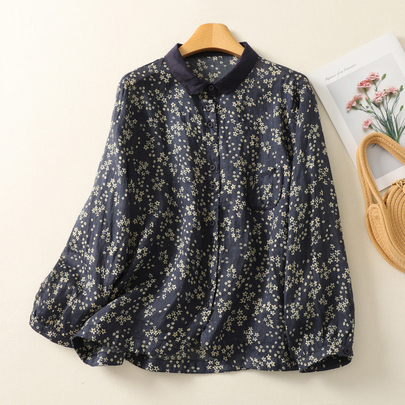 Langarm-Shirt mit Blumenprint aus Ramie