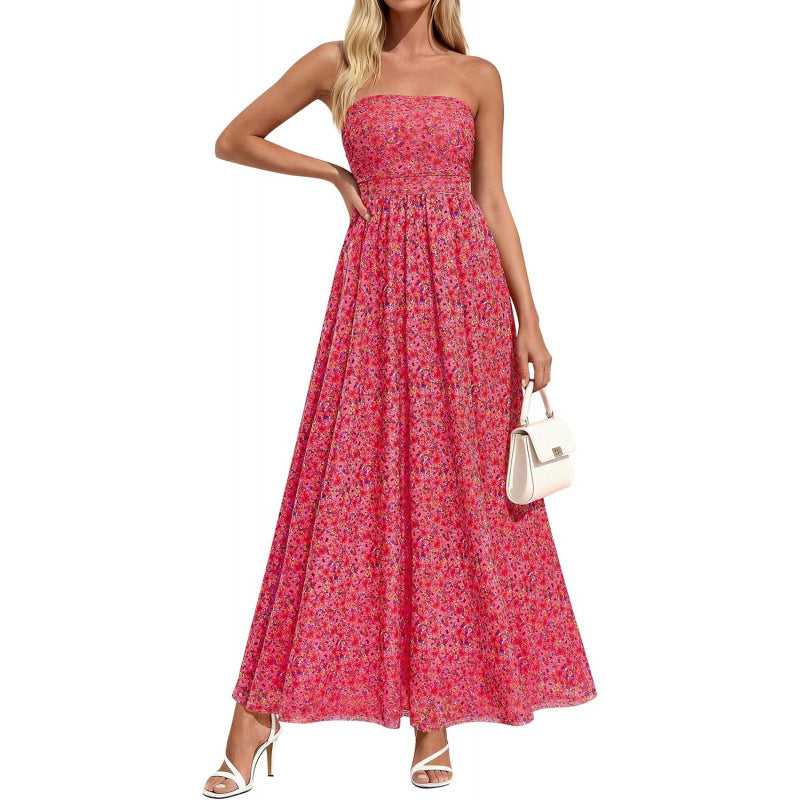 Vintage Bandeau Maxikleid mit Blumenmuster | LuxeStyle
