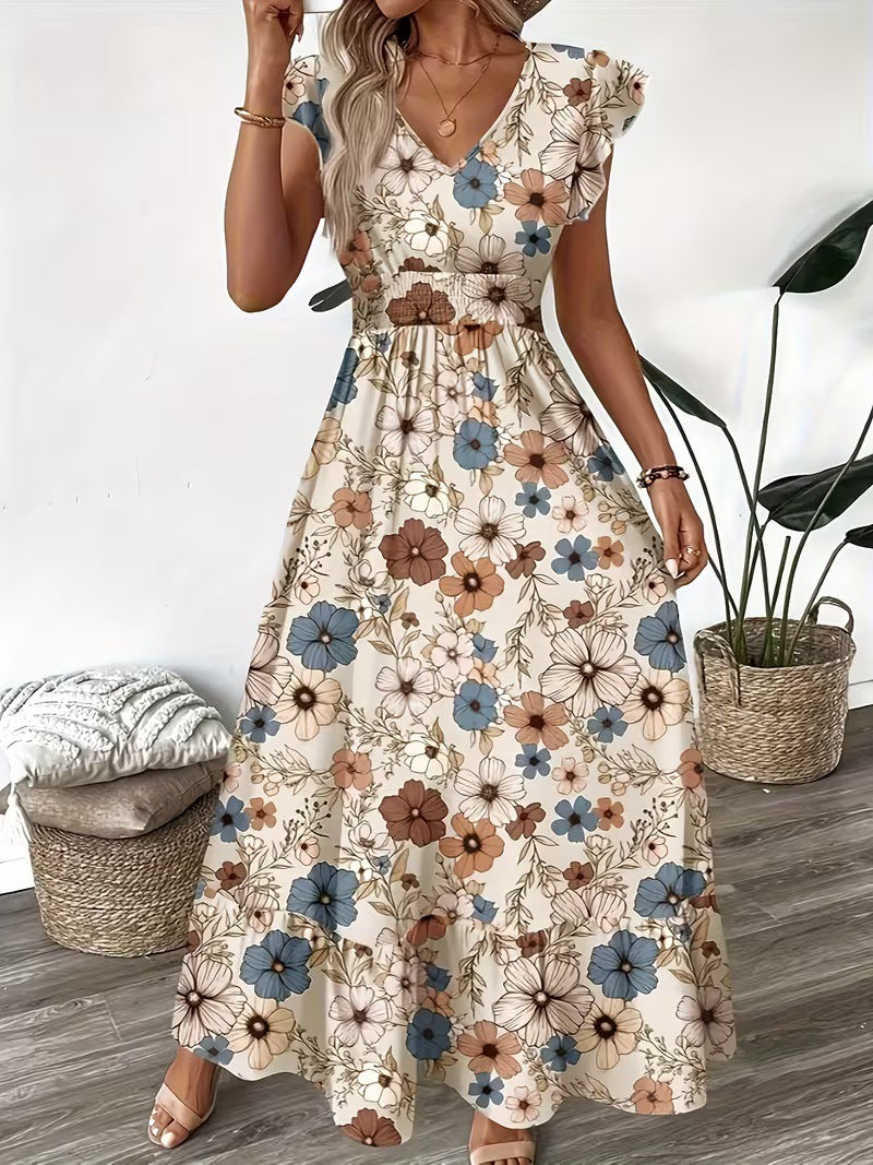 Damen V-Ausschnitt Dolman-Kleid mit Blumenmuster