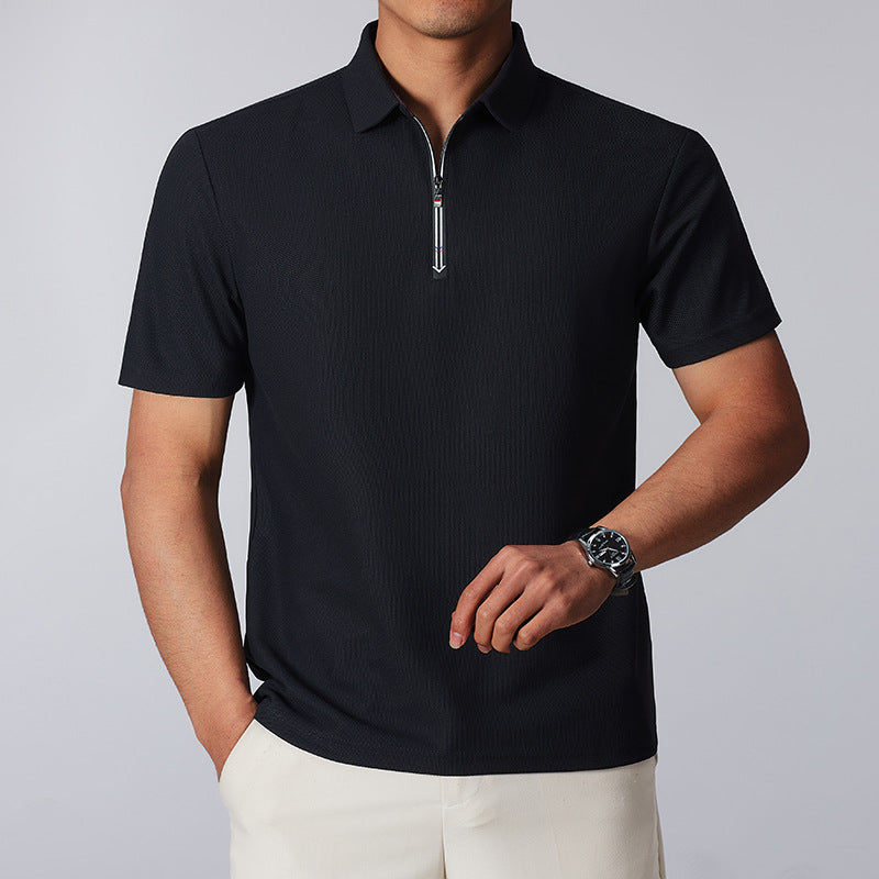 Kurzarm-Shirt mit Stehkragen und Reissverschluss – Bild 7 | LuxeStyle