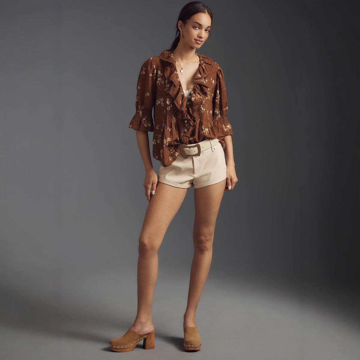 Jacquard Shirt mit Rüschensaum – Bild 5 | LuxeStyle