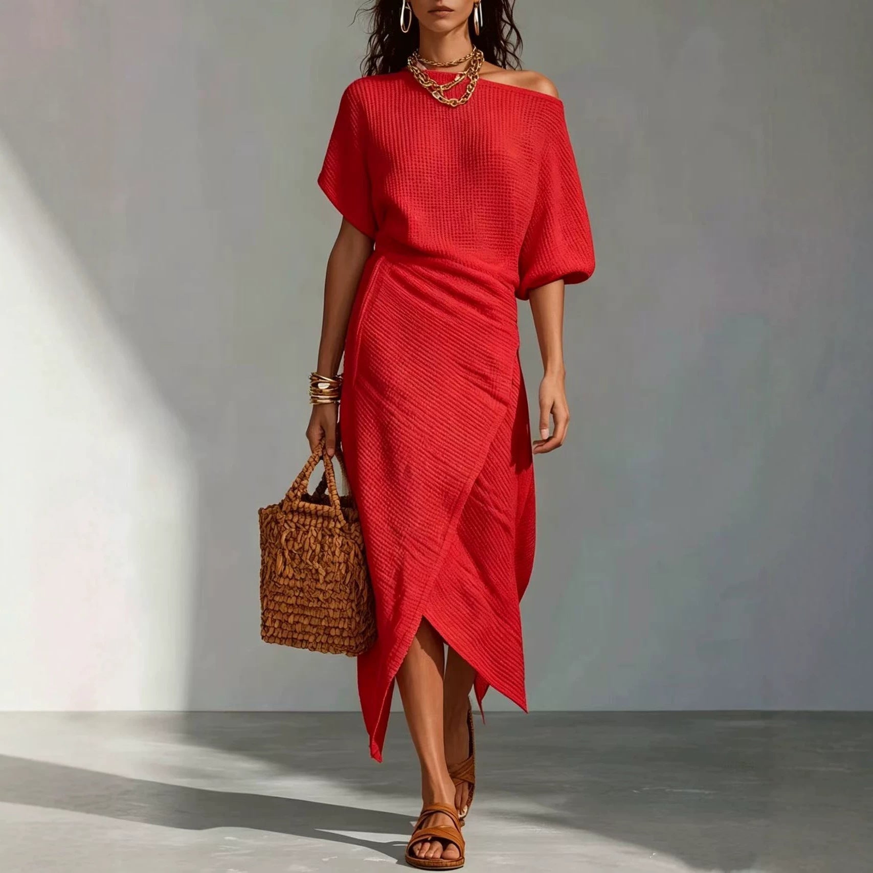 Casual Kleid mit Schlitz und unregelmässigem Saum