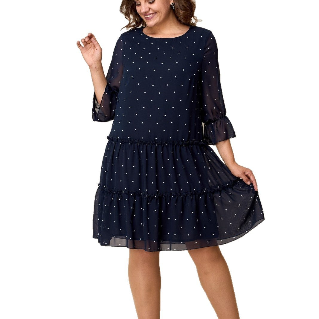Damen Polka-Dot Chiffonkleid