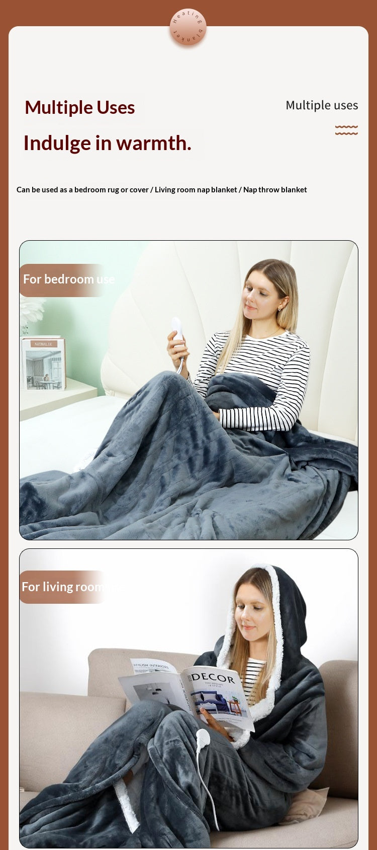Heizbare Kuscheldecke mit Ärmeln und Kapuze