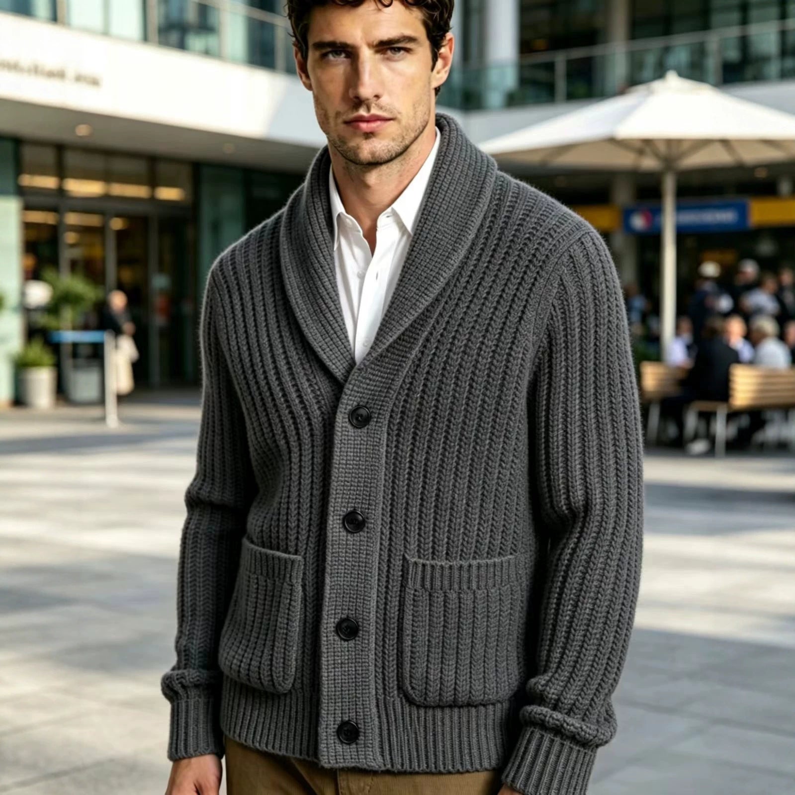 Herren Strick-Cardigan mit Streifen