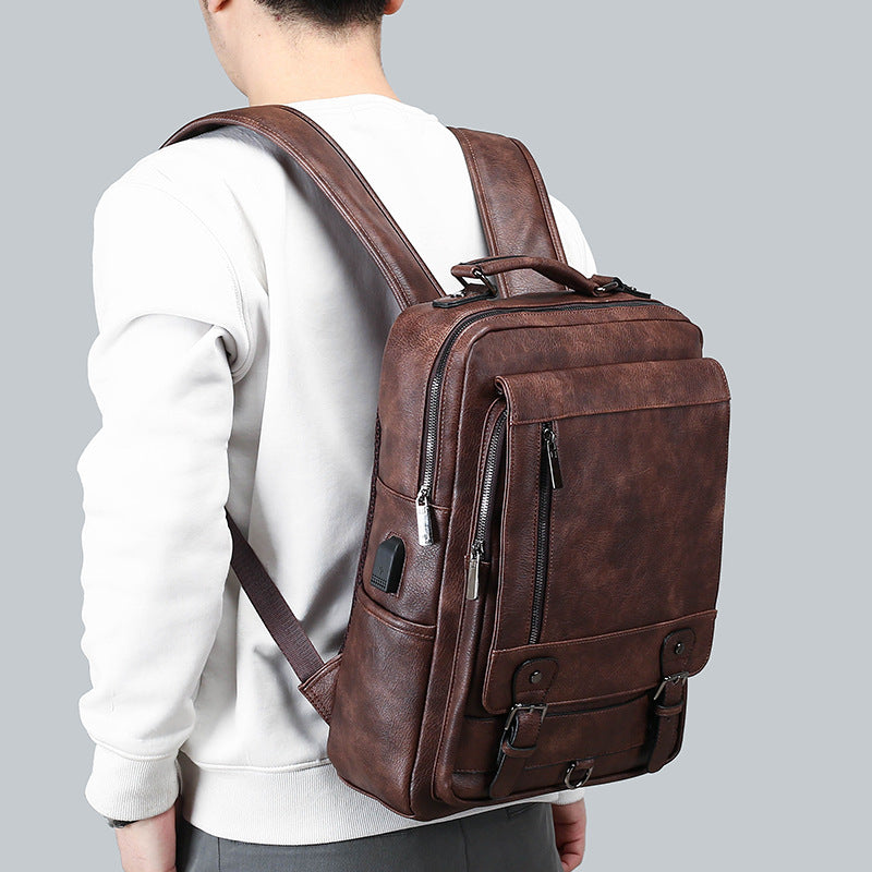 USB-Lederrucksack für Herren