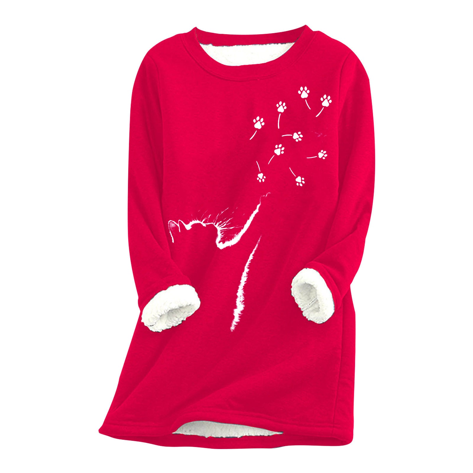 Damen Cat-Paw Print Flauschiges Sweatshirt