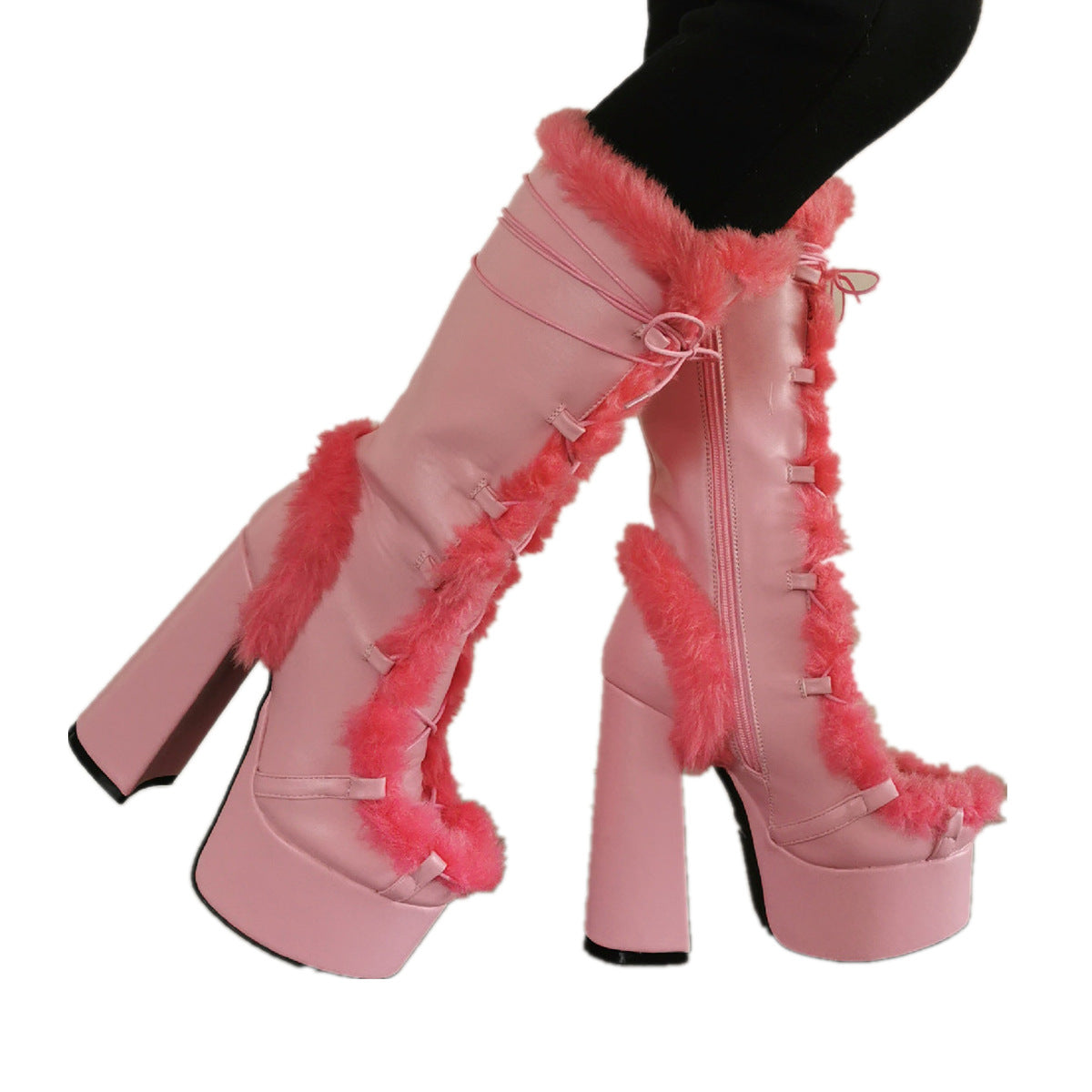 Fuzzy Damen-Stiefel mit Chunky-Absatz