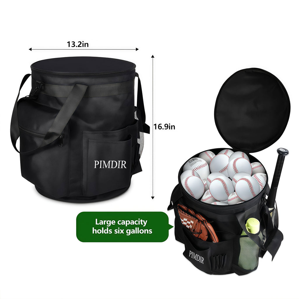 Baseball- und Softball-Bucket-Tasche mit Schläger- und Ballfach, 6 Gal