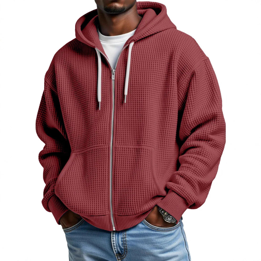 Herren Loose-Fit Kapuzenjacke Waffelpiqué – Bild 11 | LuxeStyle