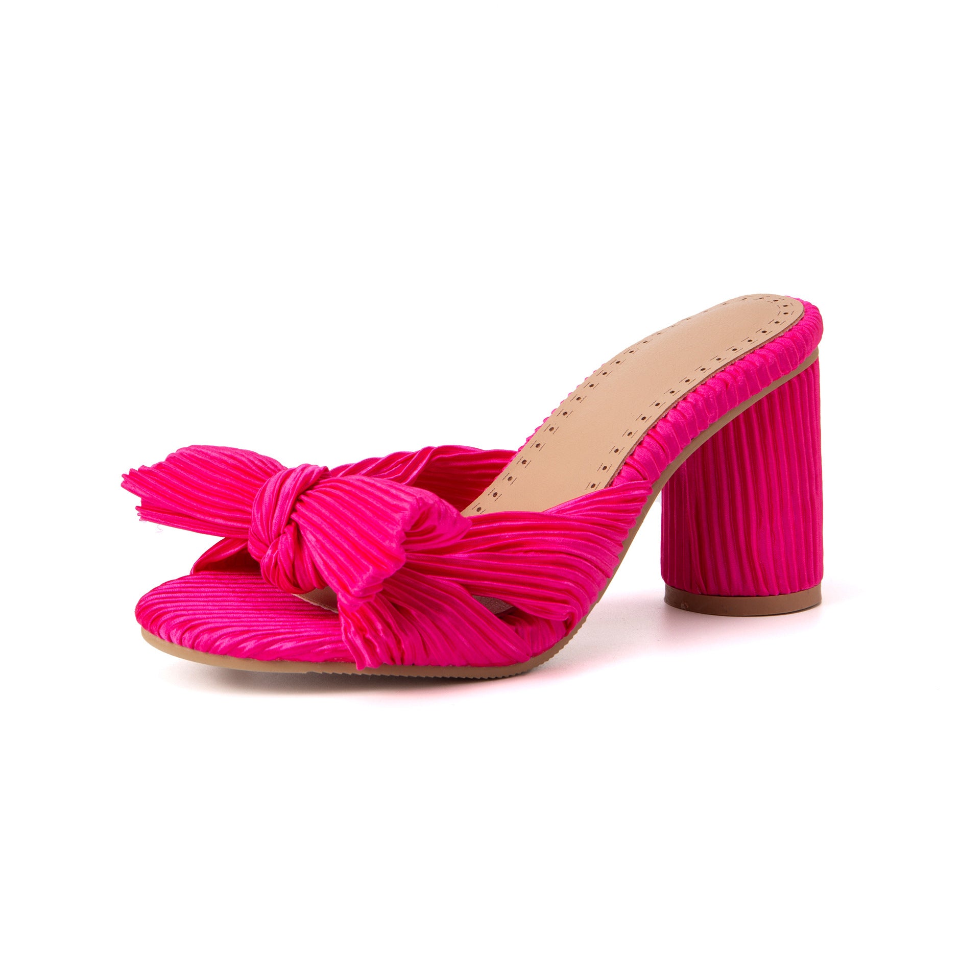 Satin Pantoletten mit Peep-Toe und Blockabsatz