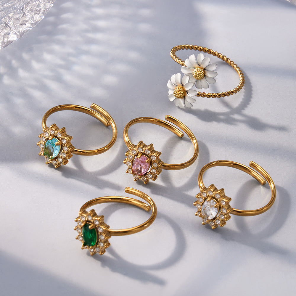 Sonnenblumen-Ring mit Zirkonia, vergoldet – Bild 7 | LuxeStyle