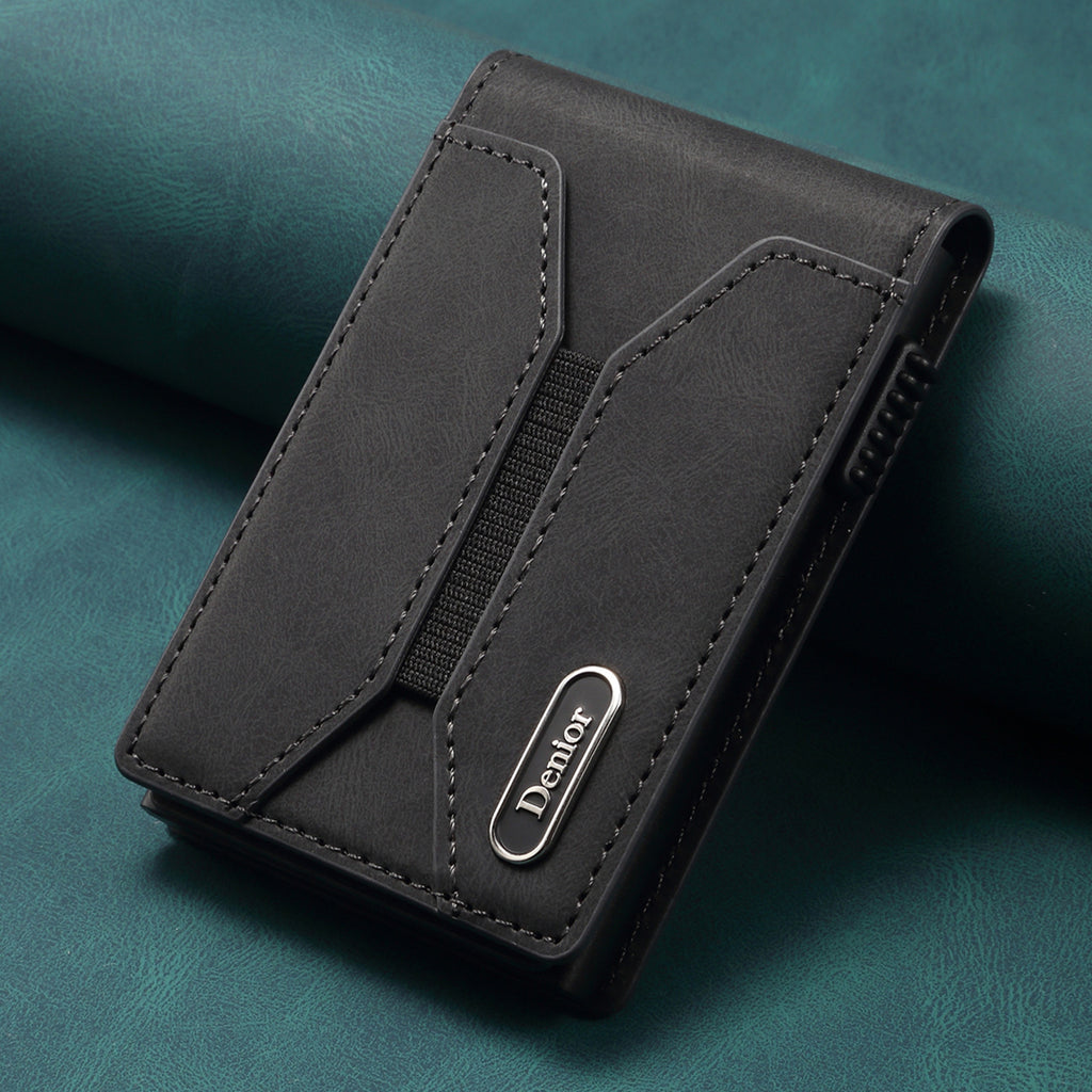 Leder-Kartenetui mit Knopf und elastischem Band
