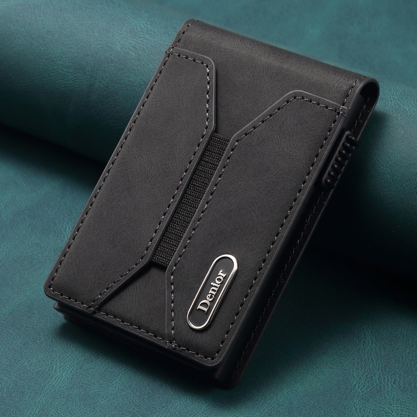 Leder-Kartenetui mit Knopf und elastischem Band