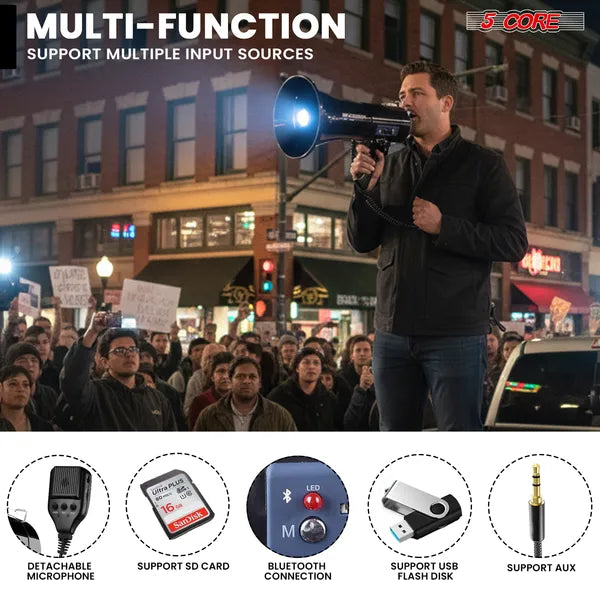 5 Core Megaphon 50W Bluetooth, Akku, 1000m Reichweite – Ansicht 4